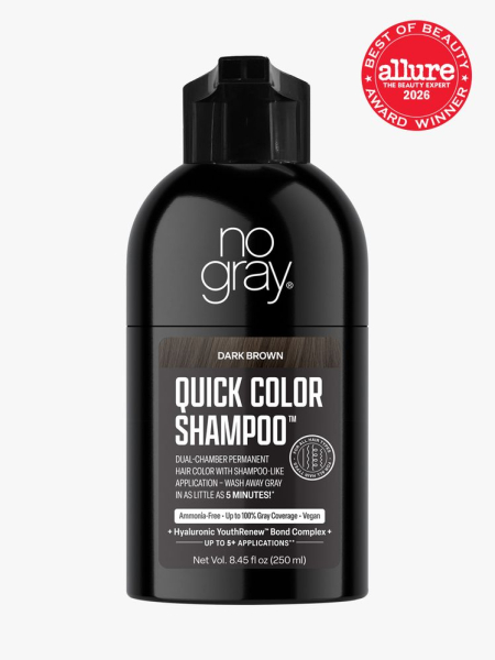 No Gray Quick Color Shampoo in branded component on a light gray background with the 2026 best of beauty seal in the top right corner