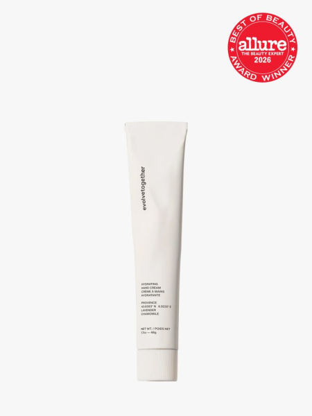 Evolvetogether Hydrating Hand Cream in branded component on a light gray background with the 2026 best of beauty seal in the top right corner